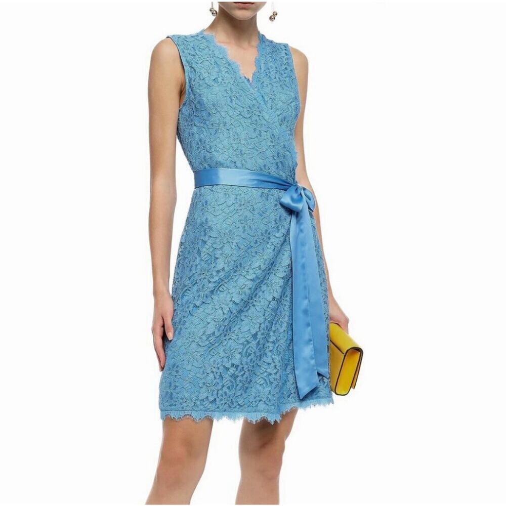 NWT Diane von Furstenberg Lace Wrap Dress, Oxford Blue Large Cocktail, Party - Picture 1 of 7